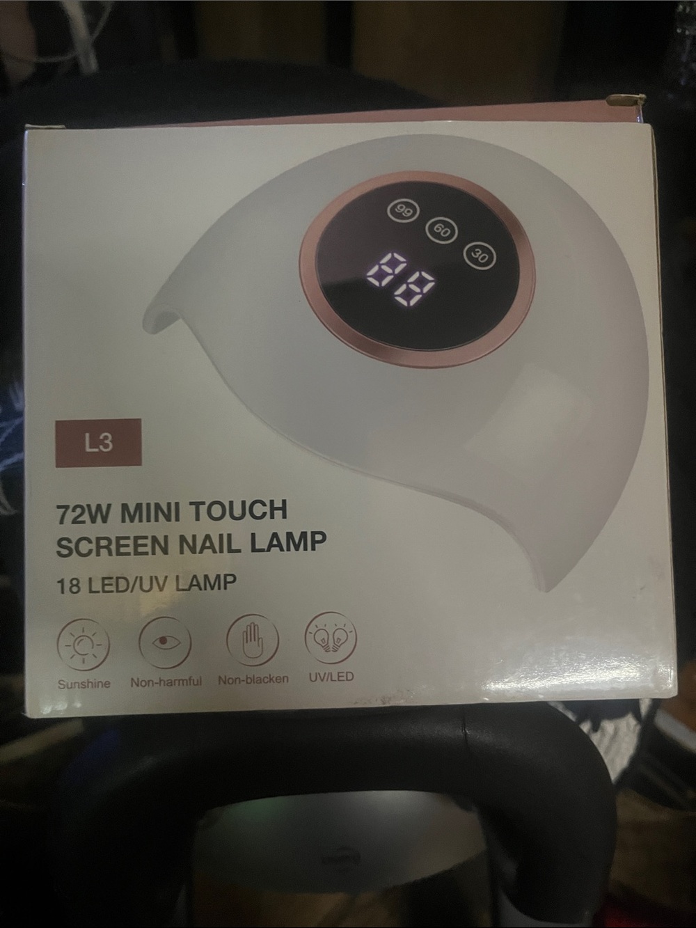 72W Mini Touch Screen Nail Lamp in White with Rose Gold Accent